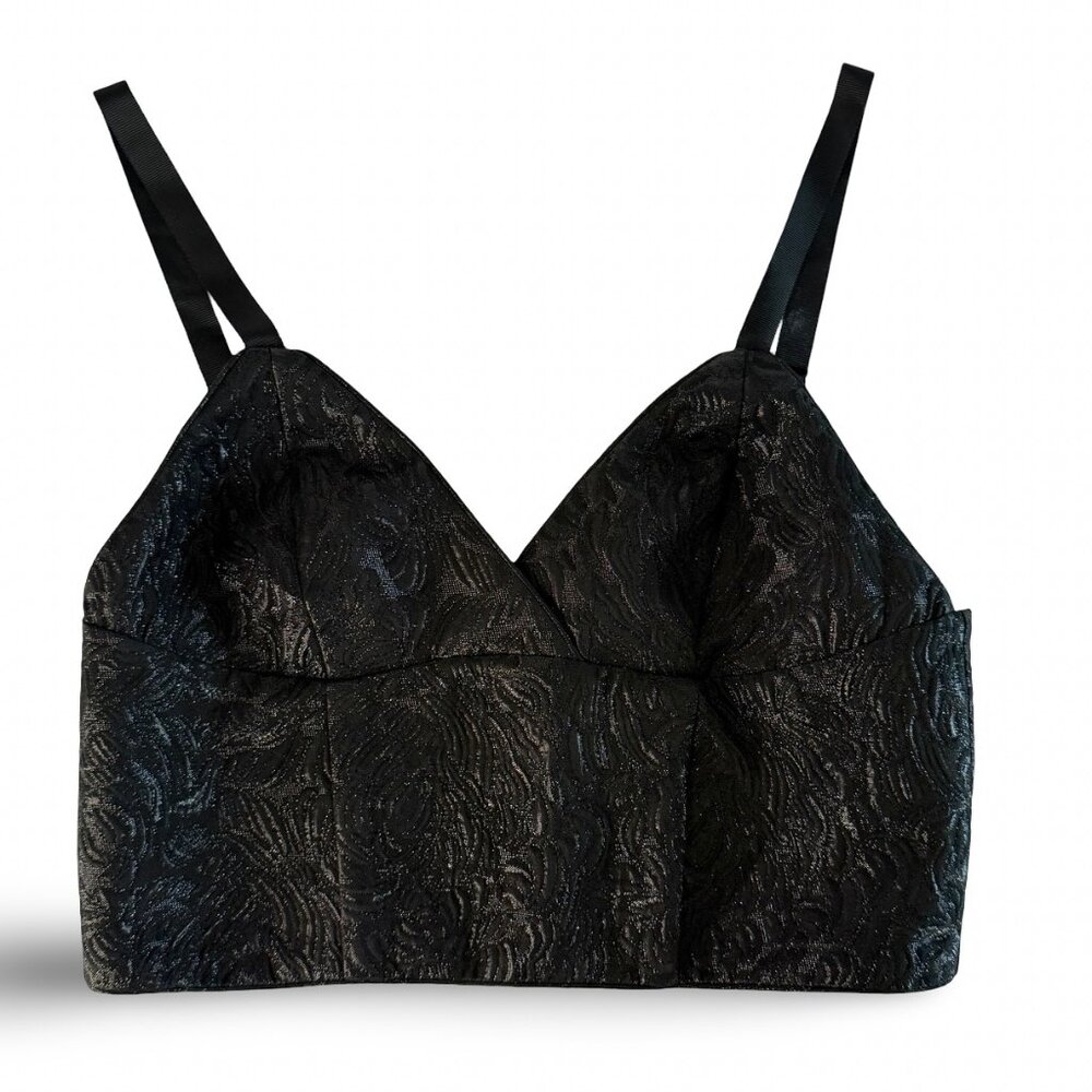 Textured Black Jacquard Crop Bustier Top – H&M Size 8 / EUR 38